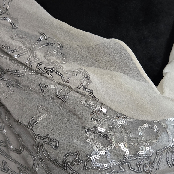 Cejon Off White Sheer Silver Sequin Scarf Wrap Shawl - Picture 12 of 15